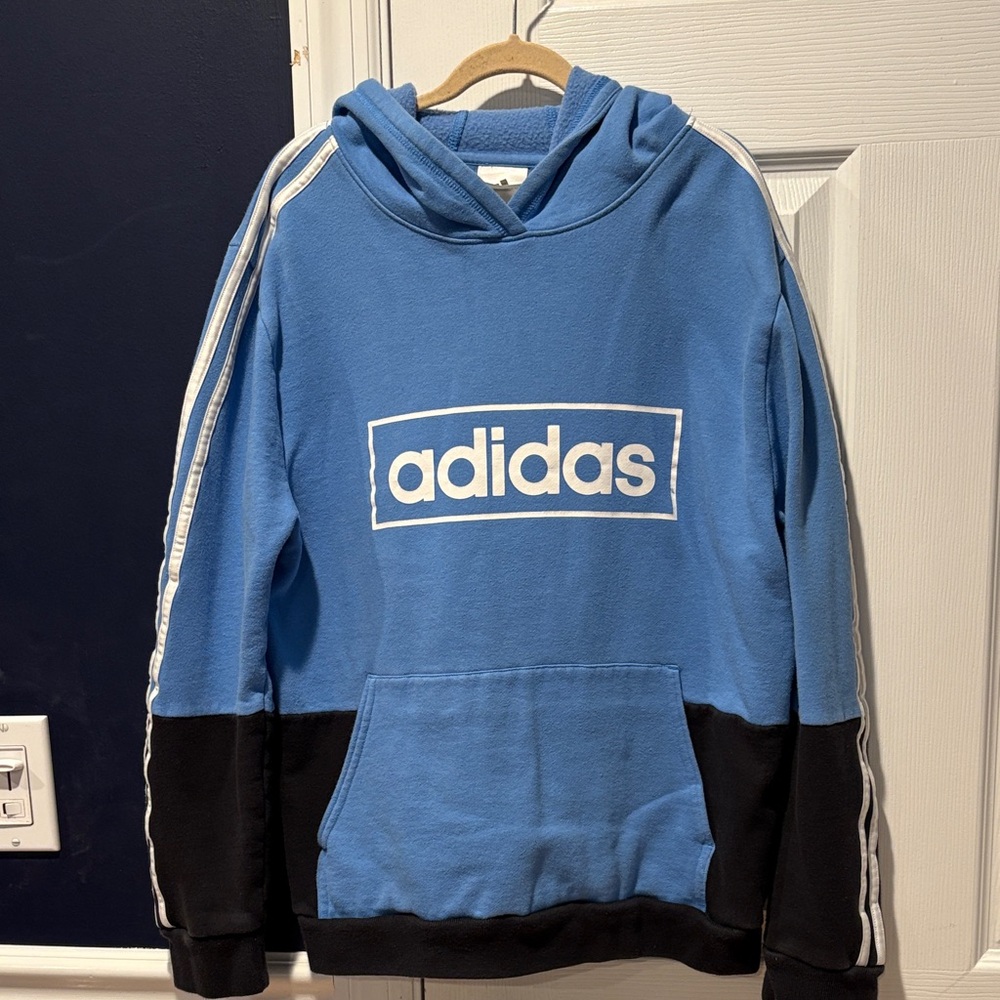 Adidas Men's Blue and Black Hoodie Sweater